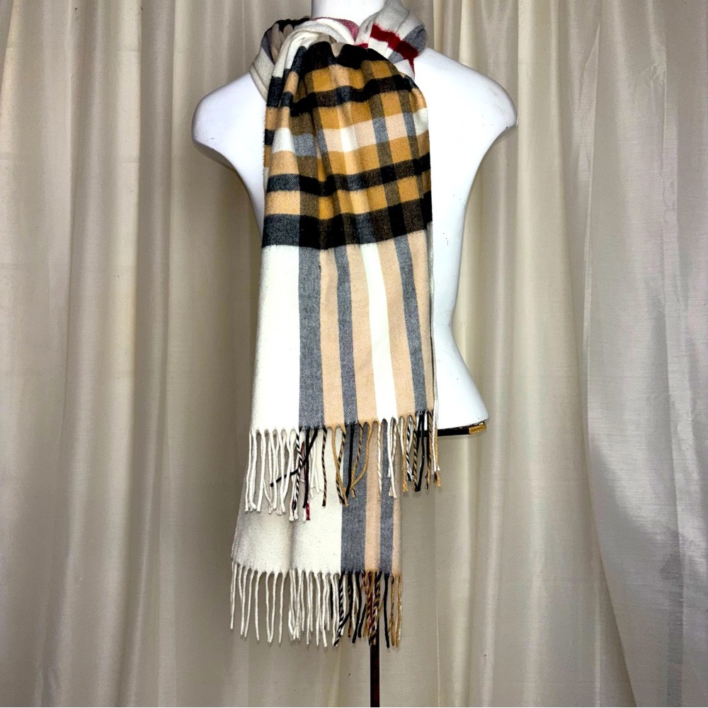 V. Fraas Cashmink Plaid Winter Fringed Scarf